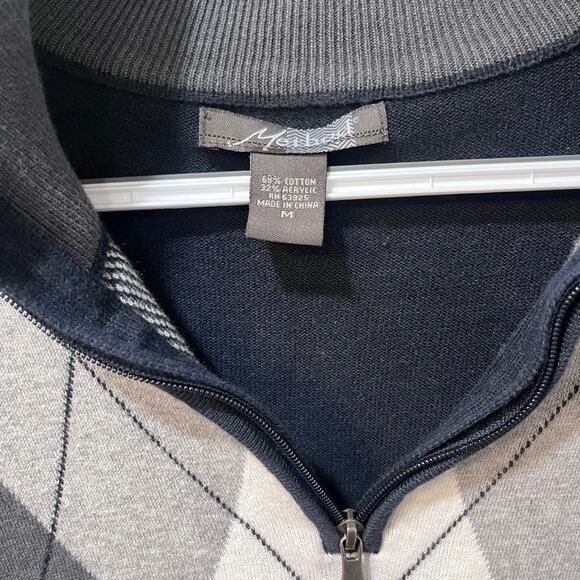 Method Men's Argyle 1/4 Zip Sweater High Mock Neck Blue/Gray Medium - Picture 4 of 6